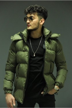 Bonissimo Yeni Sezon Erkek Deri Fermuarlı Şişme Yeşil Mont