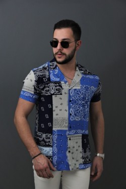 Bonissimo Erkek Mavi Baskılı Gömlek