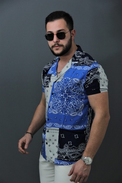 Bonissimo Erkek Mavi Baskılı Gömlek
