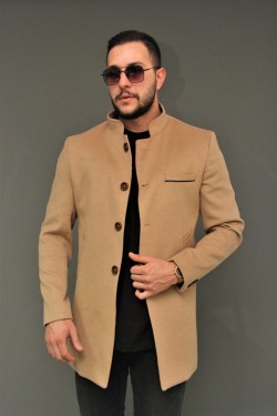 Bonissimo Yeni Sezon Erkek Krem Kaşe Kaban