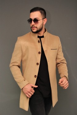 Bonissimo Yeni Sezon Erkek Krem Kaşe Kaban